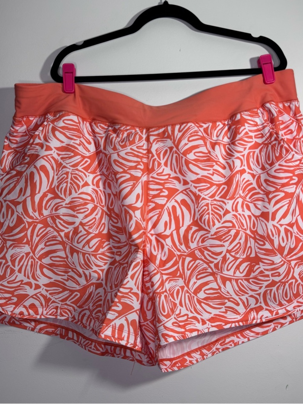 Lands’ End 24W Coral Tropical Leaf Swim Shorts Plus Size Modest Swim Bottoms